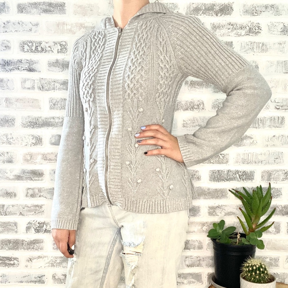 DKNY Knit Zip Up Sweater